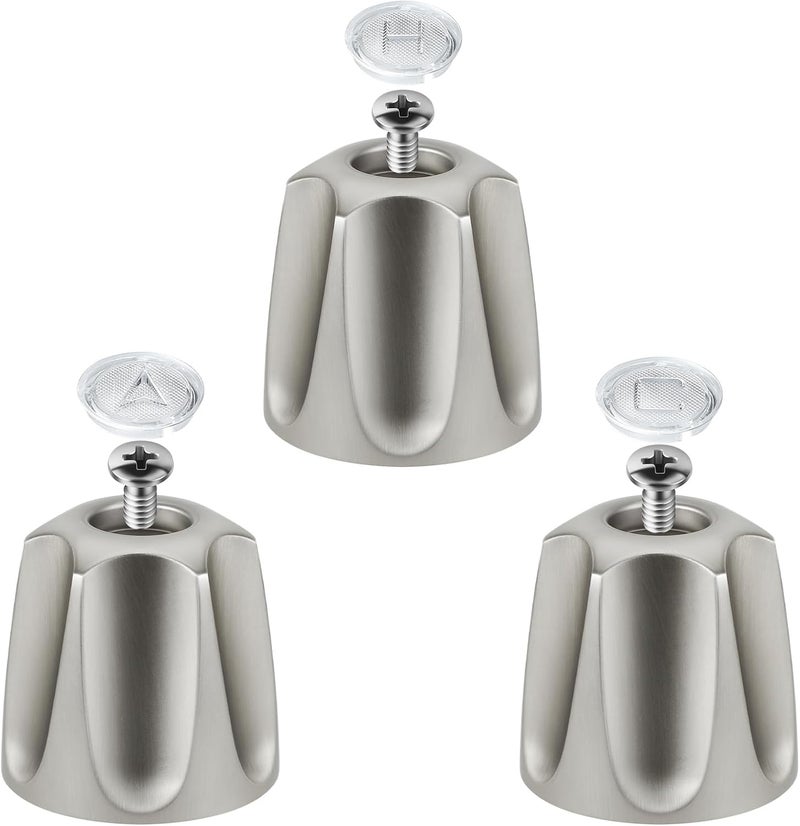 Coolfell Metal Shower Knobs 3 Piece Replacement, Compatible with Price Pfister Shower Verve and Faucet Handle, Shower Knob for 12 Tooth 9.5mm Valve stem, Height 2.35 in Width 2.35 in (Brushed Nickel) - Image 1